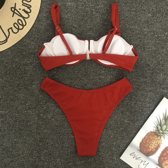 Red Padded Underwire Bikini Swim Suit - Picture 4 of 7